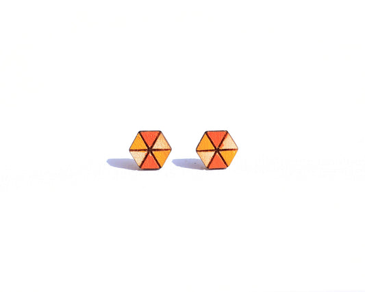 Orange Hex | Wood Stud Earring