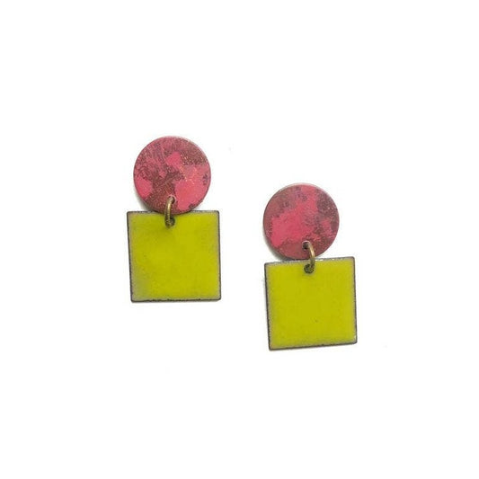 Chartreuse Squares |  Stud Earrings