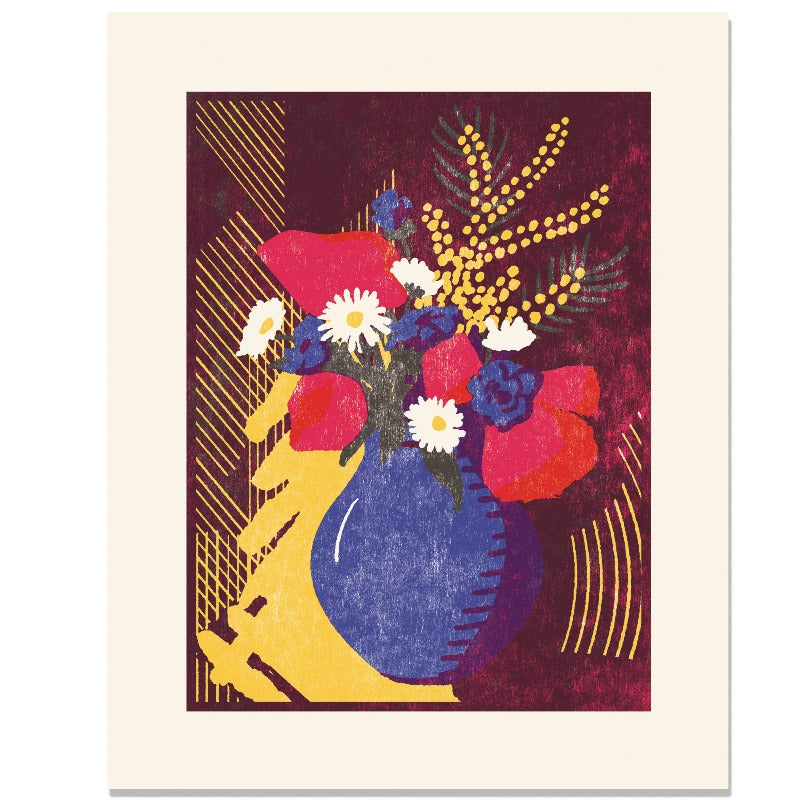 Blue Vase Bouquet | Woodblock Print