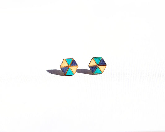 Blue Hex | Wood Stud Earring
